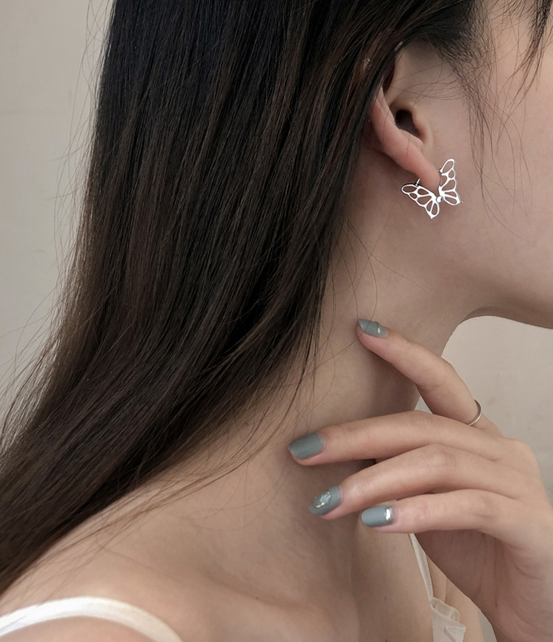 Pendientes de plata de ley VENUS Sier para mujer, aretes con forma de mariposa ahuecados, dije de temperamento, moda elegante_voghion.com