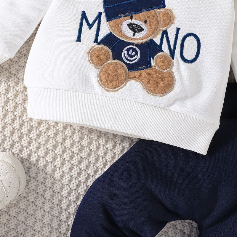 Mamm & Kanner Kanner Cartoon Bréif Hut Bär bestickt Hoodie Hosen Zwee-Stéck Set_voghion.com