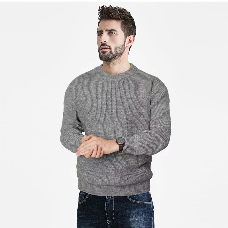 Herbst und Winter neue Herren Rundhals Pullover einfarbig lässige Mode Strickpullover_voghion.com