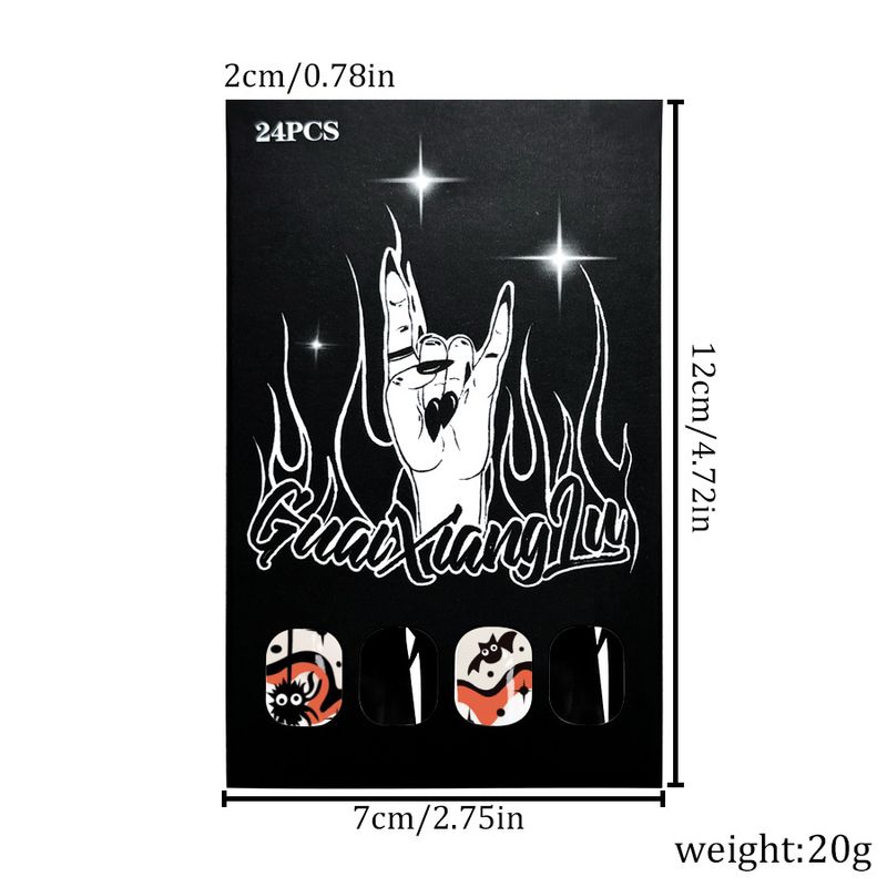 Corto glitterato quadrato armatura Halloween carino nero ragno pipistrello irregolare multicolore modello indossare manicure 24 pezzi_voghion.com