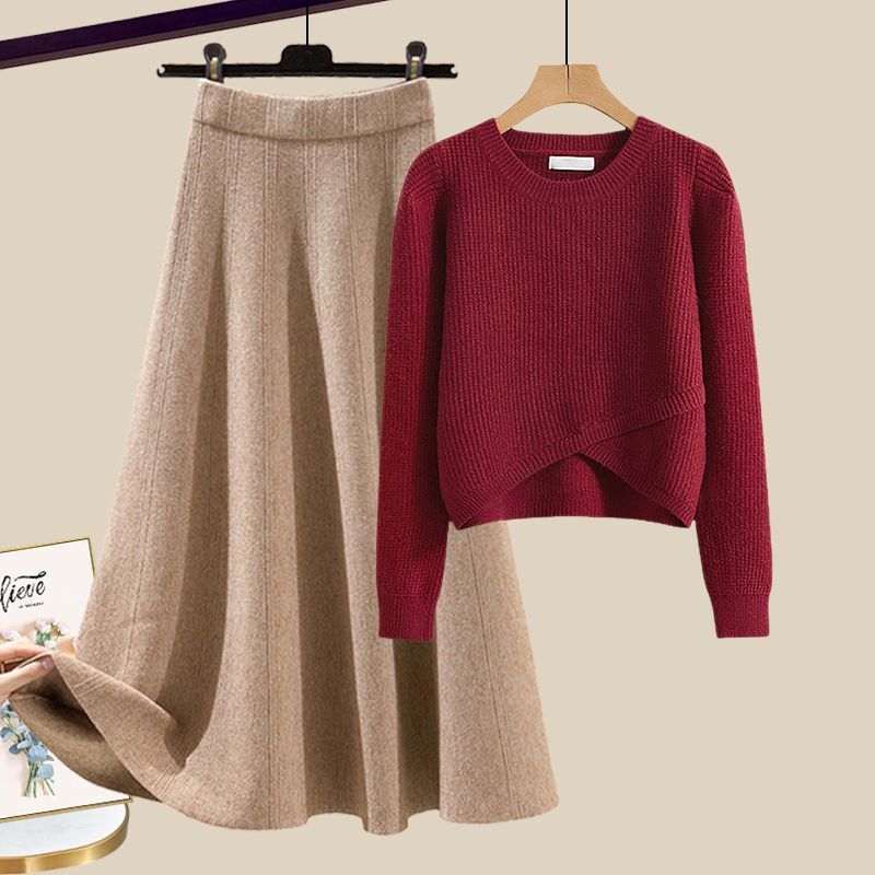Women's Clothing Spring suits for women new large size outfits temperament knitted sweater skirt Maillard outfit a complete set_voghion.com