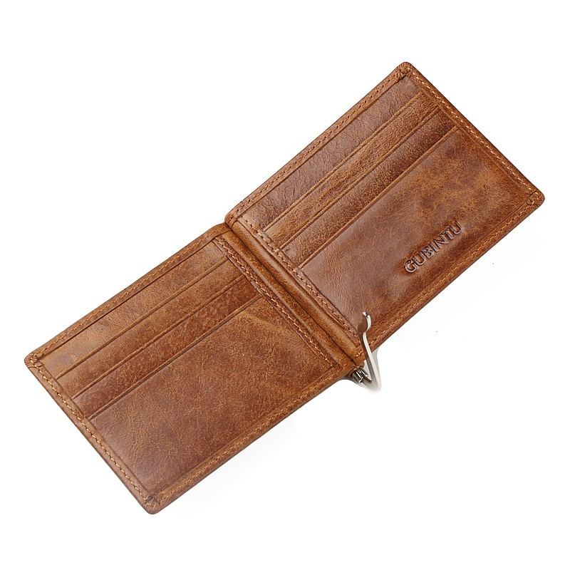 GUBINTU Vintage Mini vīriešu īstas ādas naudas saspraudes maks ar metāla skavu, maza somiņa naudas turētājs, plāns 6 karšu sloti_voghion.com