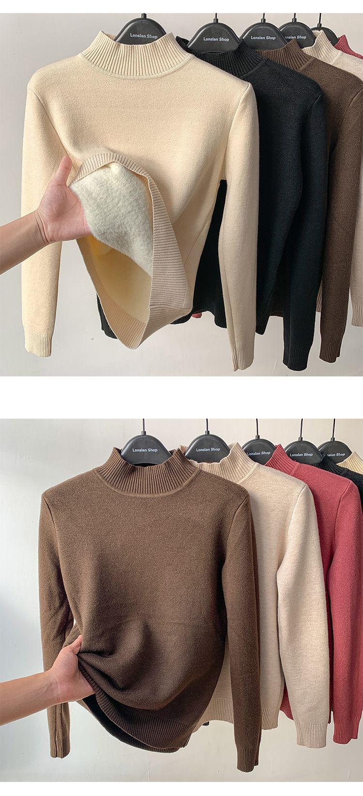 One-piece Fabric Fleece Sweater For Women Winter 2025 New Thickened Half-high Collar Base Layer Trendy_voghion.com