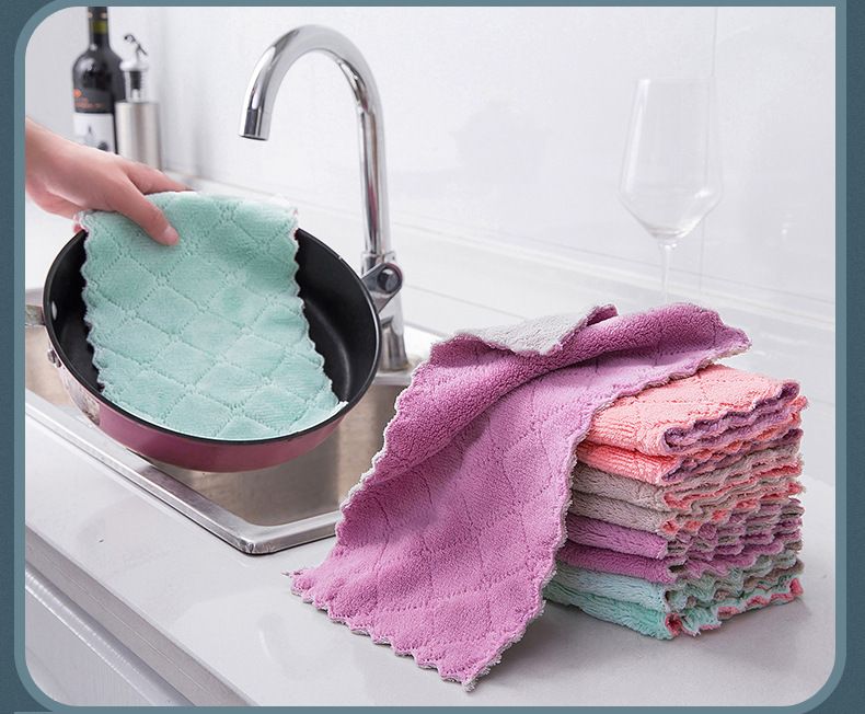 3 pçs/5 pçs/10 pçs toalha de microfibra absorvente pano de limpeza de cozinha antiaderente óleo prato toalha trapos guardanapos utensílios de mesa toalha de limpeza doméstica_voghion.com