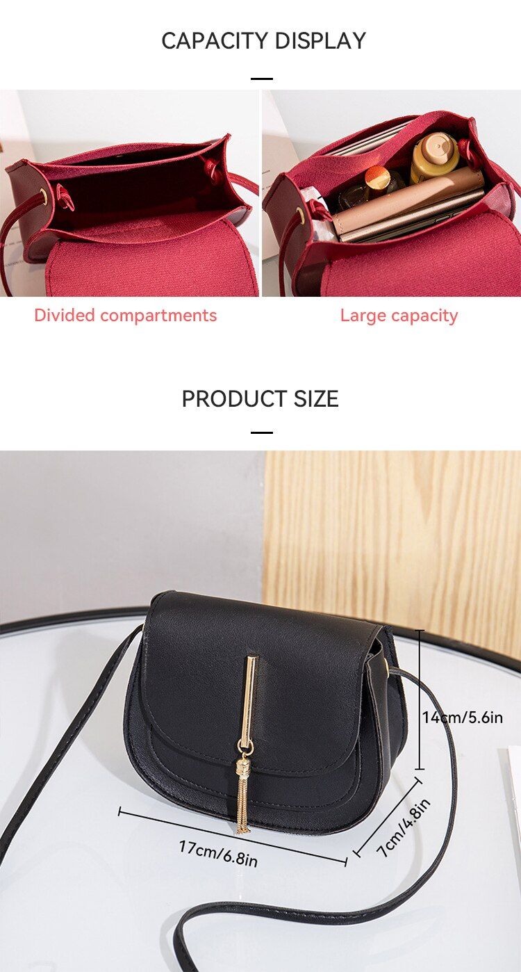 New Golden Tassel Double Layer Semi Circle Solid Color One Shoulder Saddle Bag Fashion Casual Women Small Bag_voghion.com