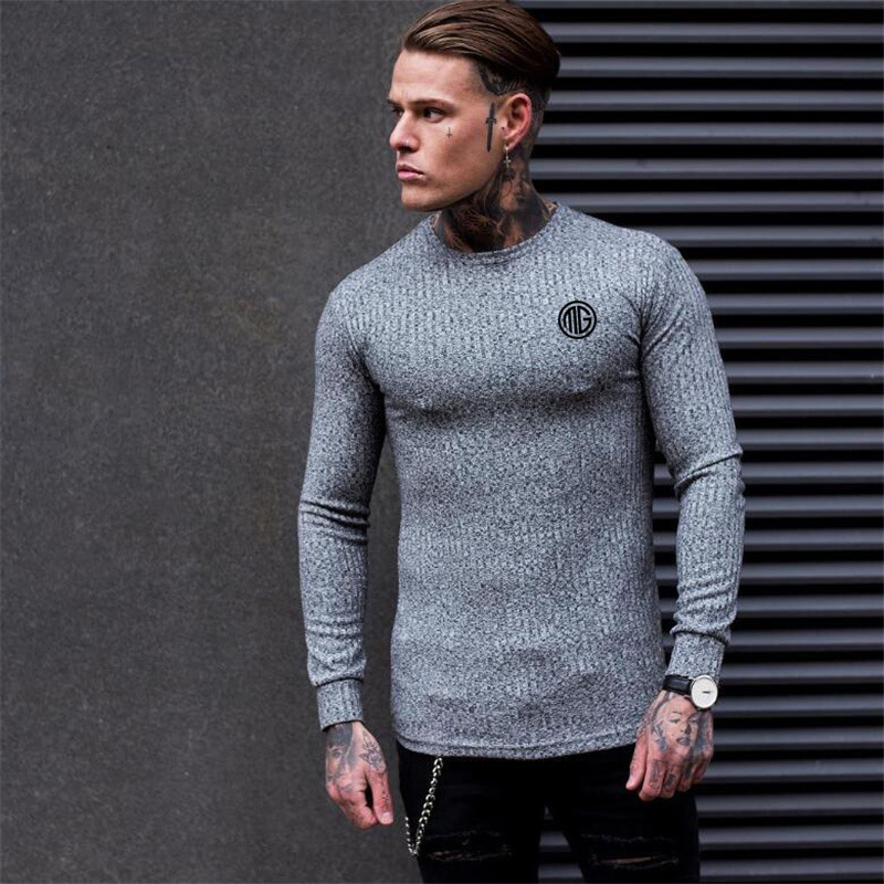 T-shirt da uomo in maglia slim fitness pullover a maniche lunghe maglione girocollo sottile_voghion.com
