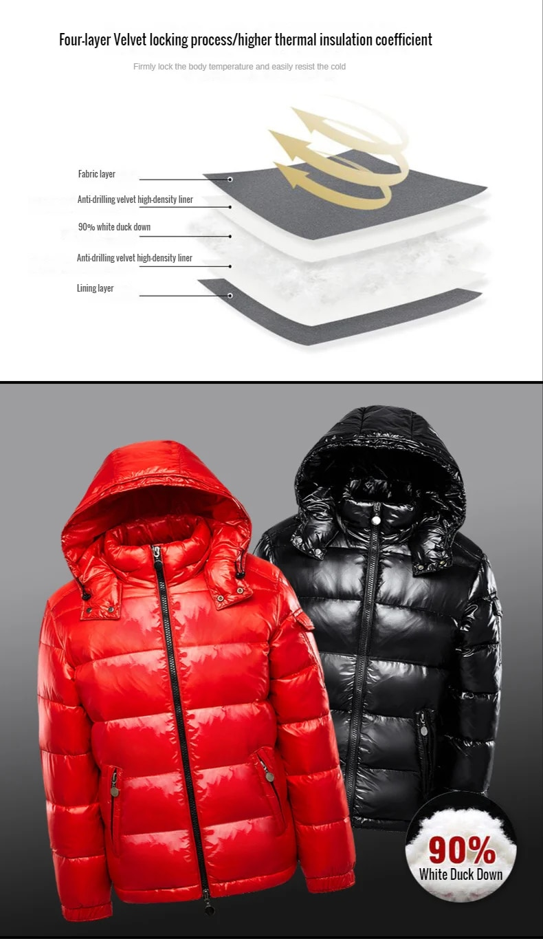 Herren Daunen Jacke Weiße Enten Haube Warm Glänzende Männer Glänzend Schwarz Rot Gepolstert Flauschigen Mantel Mann Winter Puffer Frauen_voghion.com