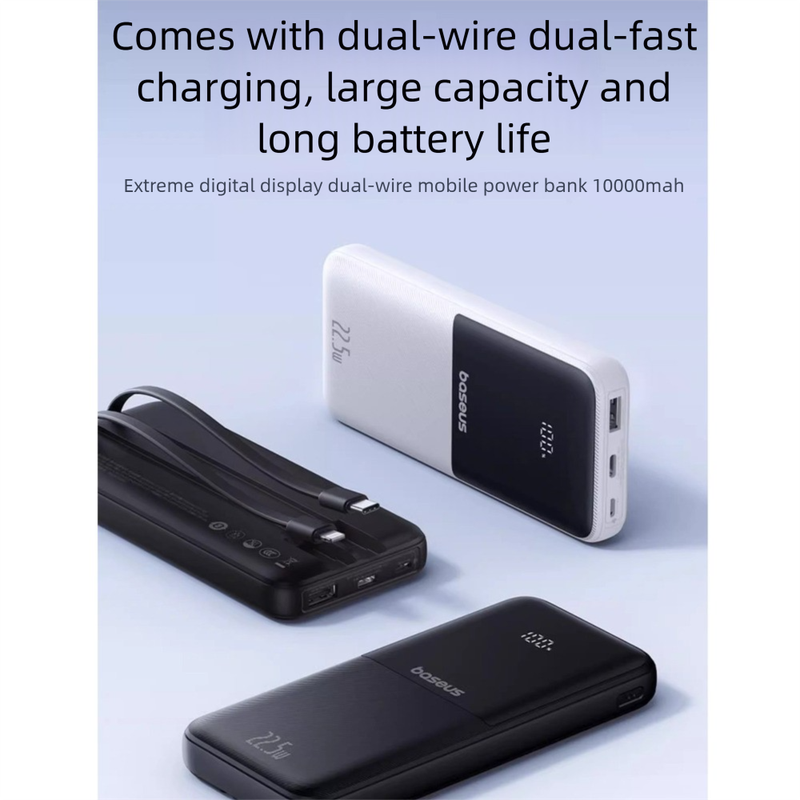 Baseus Power Bank con cavo integrato 10000mAh 22,5W Ricarica rapida Carica estrema Display digitale Mini compatto Nuovo_voghion.com