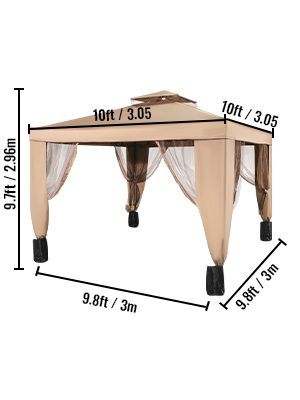 VEVOR Outdoor Canopy Gazebo Tent, Portable Canopy Shelter With 10'x10' Large Shade Space For Party, Backyard, Patio Lawn And Garden, 4 Sandbags, And Netting Included, Brown_voghion.com