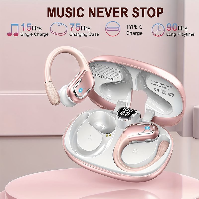 Wireless Earbuds, TWS Sports Earphones With Earhooks, Wireless Running With ENC Noise Cancelling Mic, IP7 Waterproof Earphones 3D Deep Bass Over Ear,_voghion.com