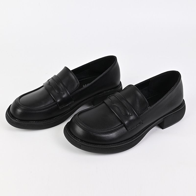 Thick Soft Sole JK Small Leather Loafers High British Style 2024 Spring Versatile Women's Shoes Low Heel Comfortable_voghion.com