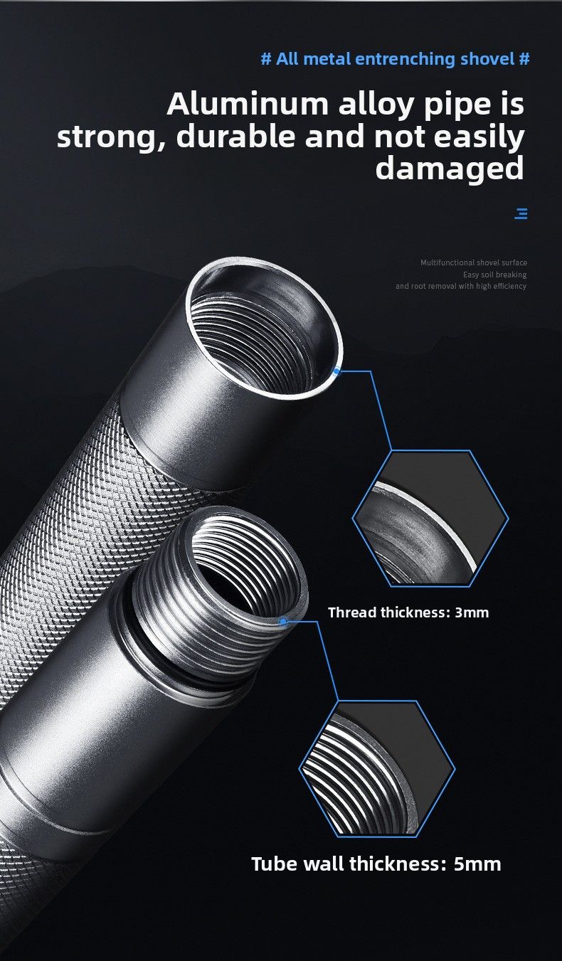 Pala da campeggio portatile per auto, attrezzo da pesca, attrezzo da scavo pieghevole per esterni, in acciaio ad alto tenore di carbonio, militare_voghion.com