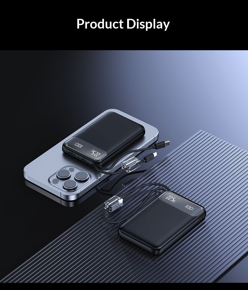 Nouvelle batterie externe transfrontalière ultra-mince de 20 000 mAh avec charge ultra-rapide (22,5 W) et câble inclus, cadeau personnalisé_voghion.com