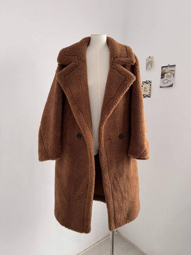 Damenbekleidung Mantel Teddyfell Profil Alpakawolle Winter Lang Klassisch Profilmantel_voghion.com
