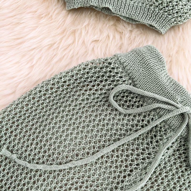Ženska oblačila Praznična moda vroče dekle, poševni ovratnik, kratek top z odprtimi rameni, dvodelna obleka, visok pas, votle pletene pajkice, poletje_voghion.com