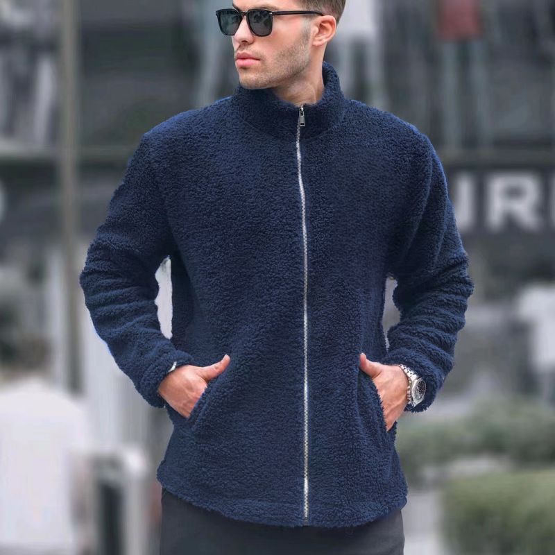 Giacca casual da uomo con collo alto, cerniera e fodera in pile - Capispalla invernale caldo, vestibilità slim, a maniche lunghe, per uno stile urbano_voghion.com