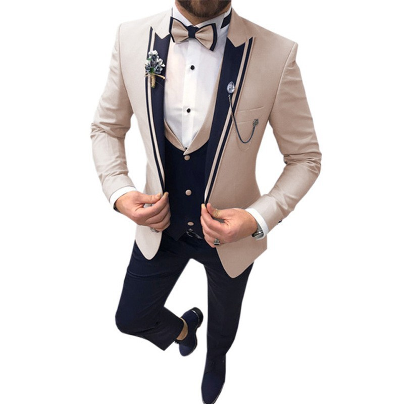 2024 Großer Business Casual Anzug Dreiteiliges Set für Bräutigam und Trauzeugen Hochzeitsbankett_voghion.com