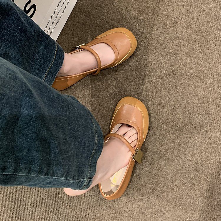 Retro loafers med rund tå i metallspenne for kvinner 2024, myke skinnsko i skogsstil, nye stygge, søte små skinnsko_voghion.com