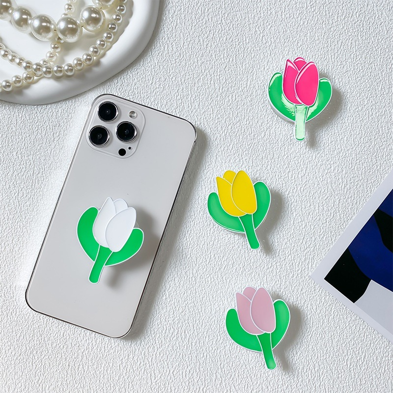 Porta cellulare airbag coreano Instagram custodia per cellulare piccolo fiore di tulipano fresco con fibbia ad anello decorativo sul retro_voghion.com