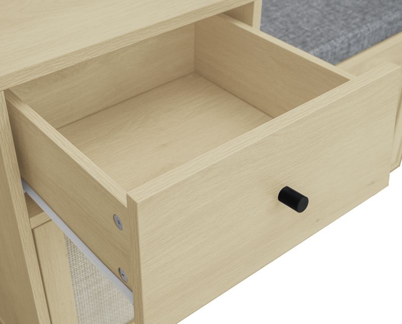 Schuhbank con rattantüren, Sitzfläche e Schublade 90x35x65cm_voghion.com