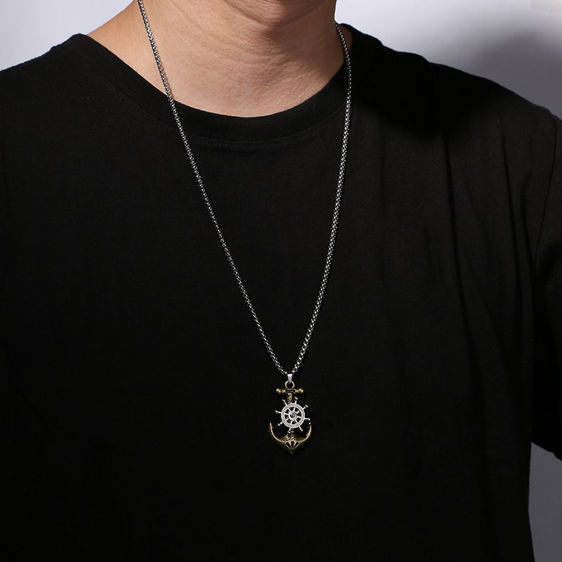 Explosive European And American Fashion Retro Movable Boat Anchor Titanium Steel Pendant Personality Men's Trend Pendant Jewelry_voghion.com