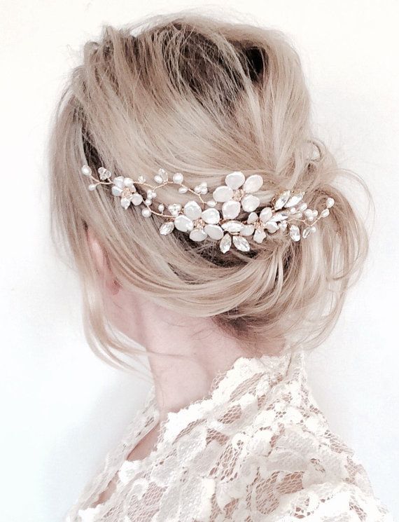 Conjunto de joias femininas da moda para noivas, pente de cabelo de pérolas feito à mão, flor branca, fio de cobre, acessórios para cabeça de noiva_voghion.com