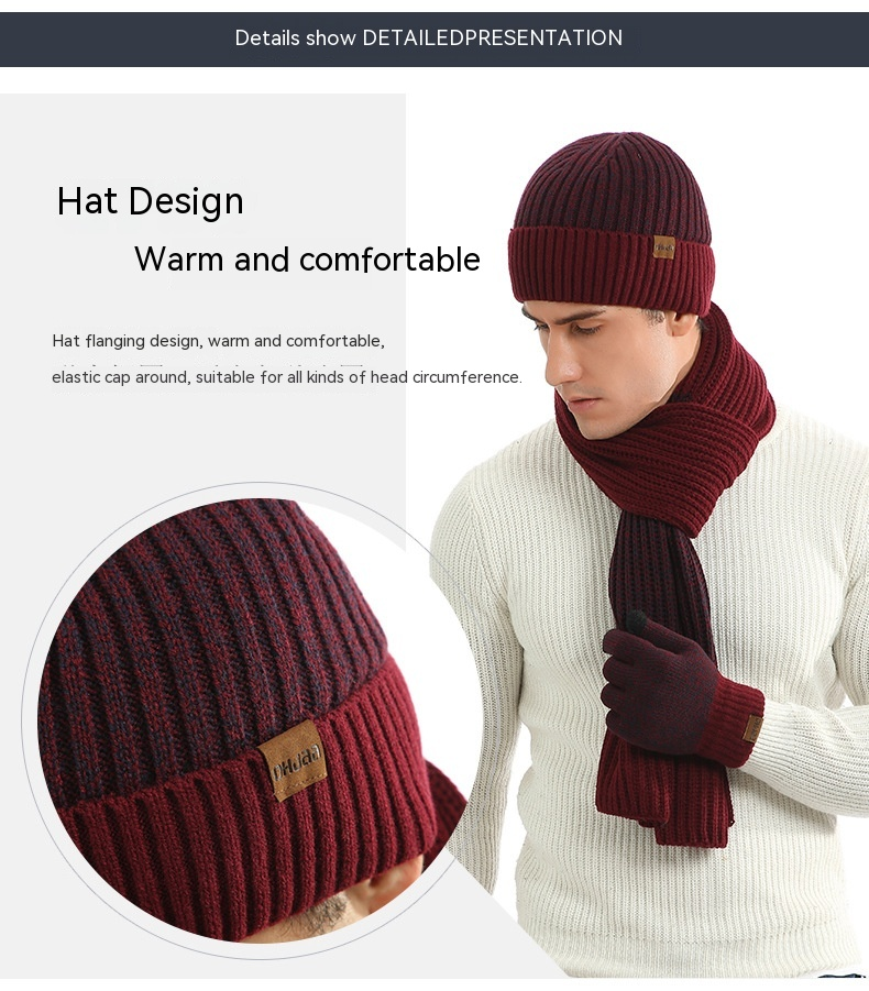 Autumn Winter Thickened Woolen Hat Warm New Men's And Women's Hats, Scarves, Gloves, Three Piece Gift Set_voghion.com