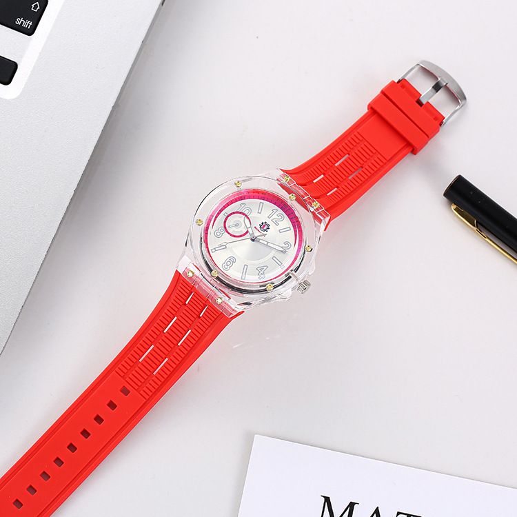 Nuevo reloj de estudiante con correa de plástico y diseño de celebridad de Internet de cuarzo con luz azul y caja transparente_voghion.com