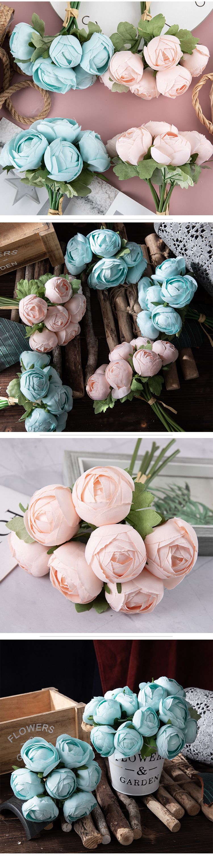 Candy color round lotus artificial flower Korean foreign trade home decoration plant bouquet wedding artificial flower GF16396_voghion.com