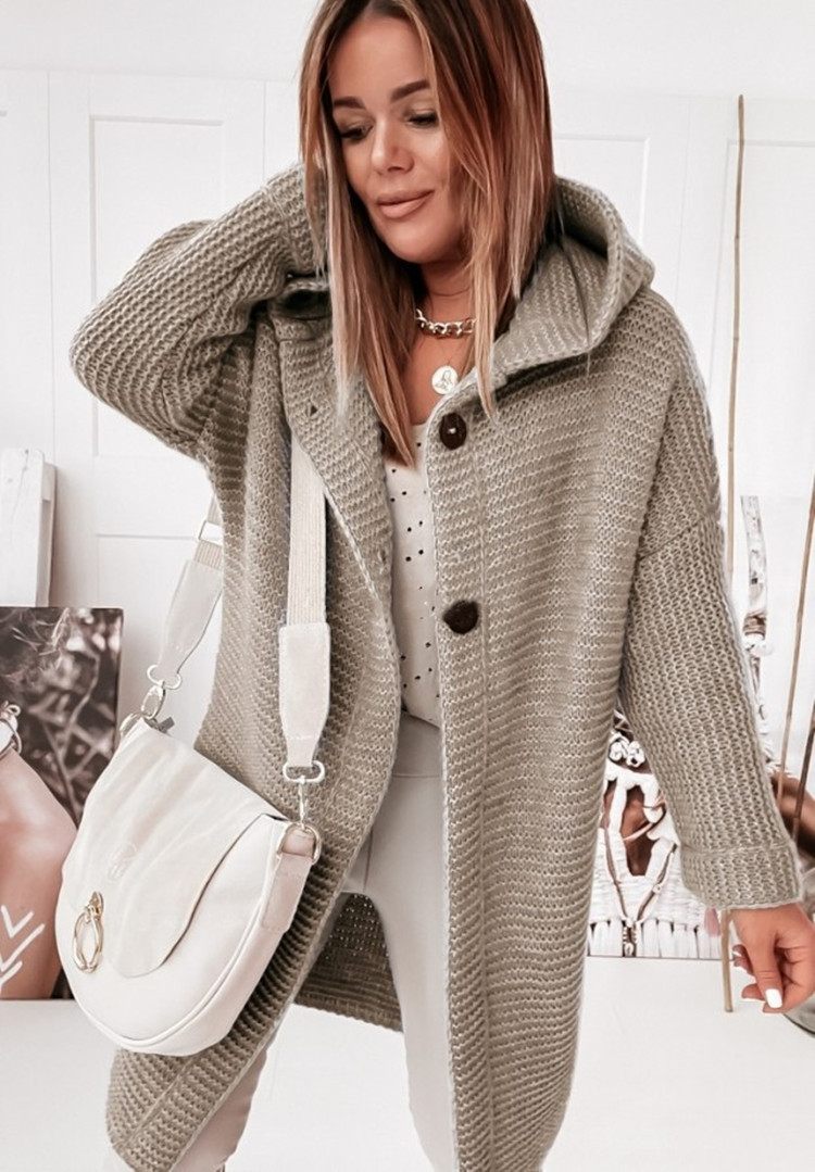 Cardigan ampio da pendolare con colletto e temperamento in maglieria con cappuccio da donna_voghion.com