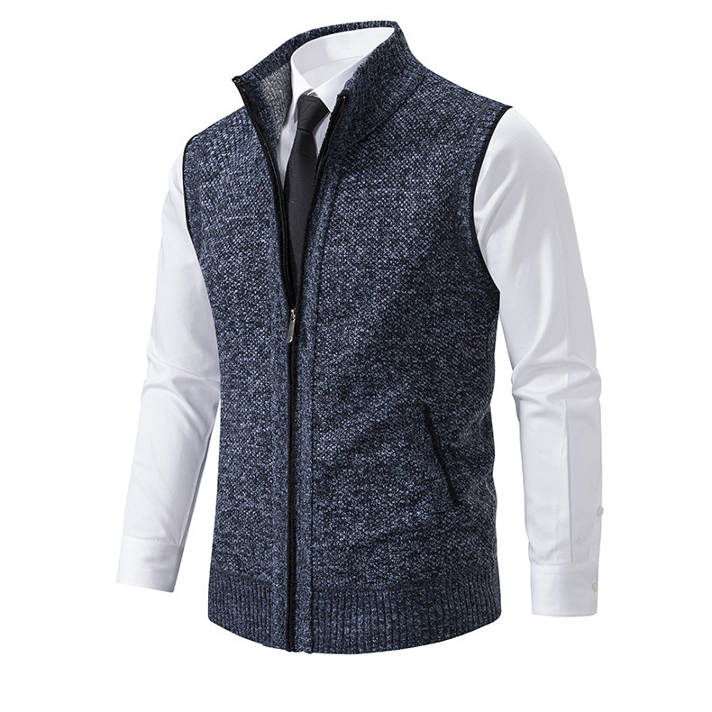2024 Spring and Autumn New Solid Vest Coat Men's Casual Standing Collar Sleeveless Knit_voghion.com