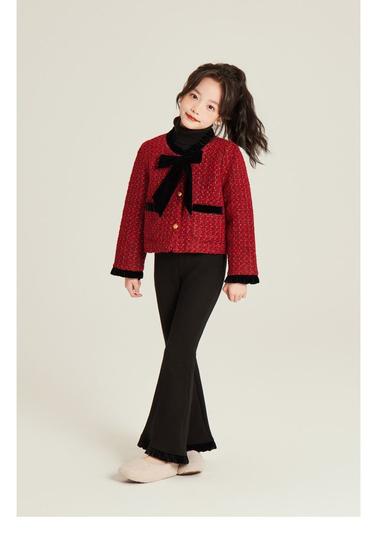 Abbigliamento per bambini Cappotto ispessito con fiocco rosso piccolo temperamento_voghion.com
