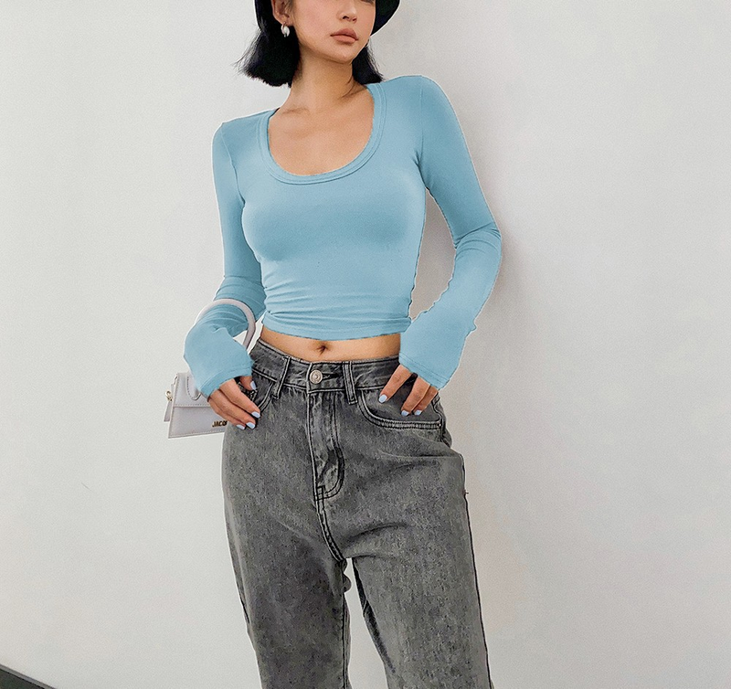 T-shirt corte da donna a girocollo, top casual alla moda e versatili_voghion.com