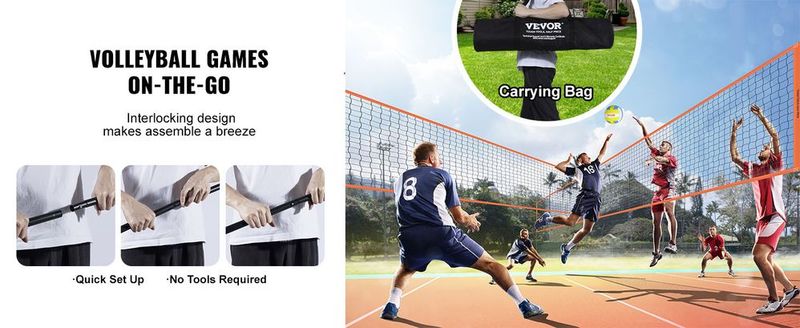 VEVOR 4-Way Volleyball Net, Adjustable Height Badminton Net Set For Backyard Beach Lawn, Outdoor Portable Volleyball Net With Carrying Bag, 4 Square Quick Assemble Game Set For Kids And Adults_voghion.com