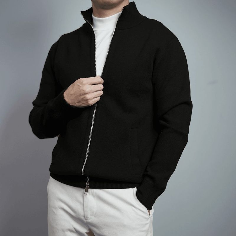 Herren-Cordjacke aus dickem Material mit Stehkragen, stylischer Freizeitmantel mit Reißverschluss für alle Jahreszeiten (Blau, Braun, Schwarz)_voghion.com