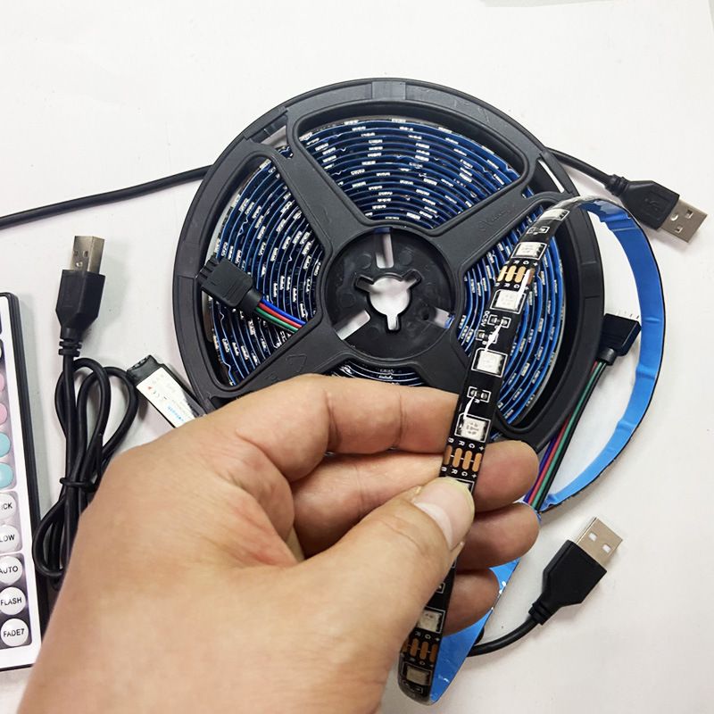 Tira de luces LED RGB de 5 V - SMD 5050, 60 LED/m, aplicación Bluetooth y control remoto, alimentación por USB, resistente al agua IP65, luz flexible_voghion.com