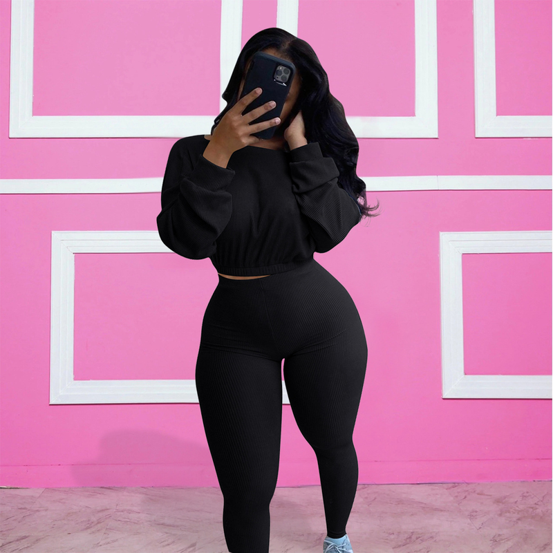 Women's ribbed athleisure suit_voghion.com