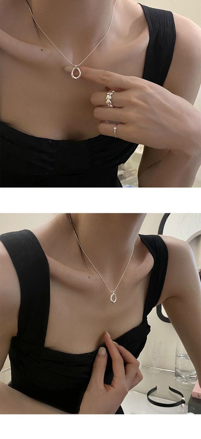 Light luxury niche irregular ins water droplet pure silver necklace 2024 new minimalist high-end collarbone chain best_voghion.com