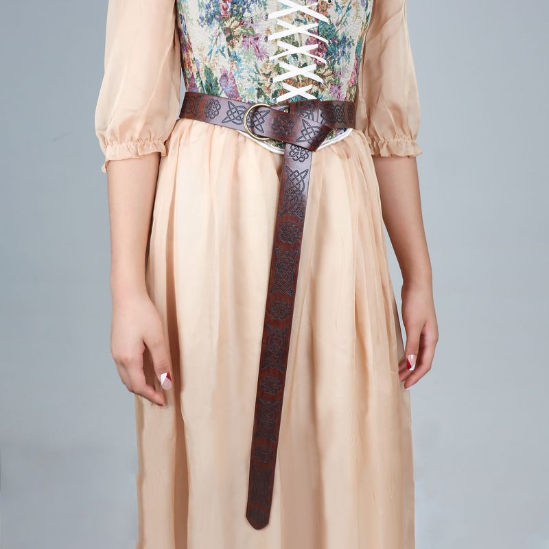 Vintage Mittelalter PU Leder Keltischer Loop Ring Emed Wikinger Gürtel Retro Accessoire Damen Herren Ritter Pirat Cosplay Kostüm_voghion.com