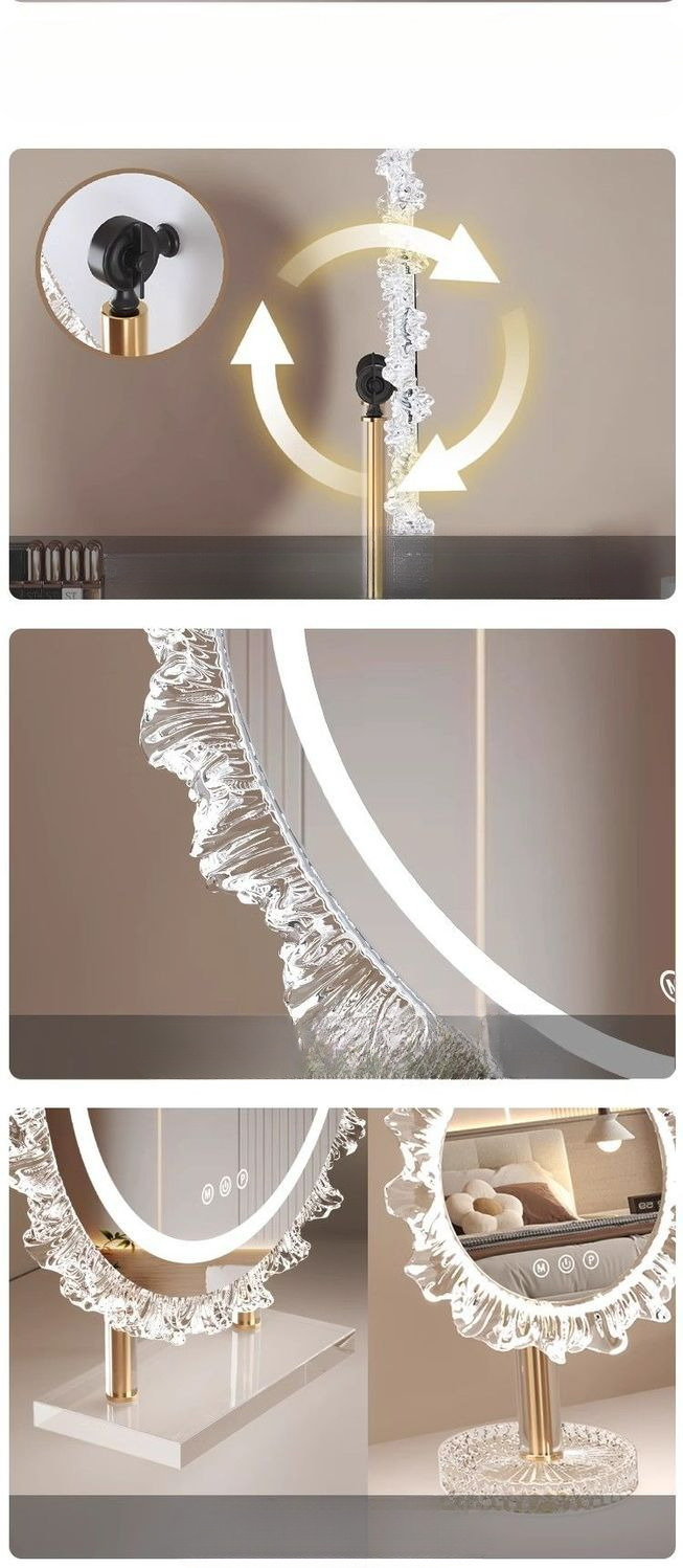 【 Collezione 2721 People 】 Specchio da toeletta da tavolo per camera da letto con base in acrilico a forma di girasole, luminoso a LED_voghion.com