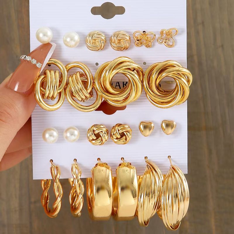 Pearl Twist Earrings Ins Fashion Personality Exaggerated Circle Geometric Hoop Six-Piece Set_voghion.com