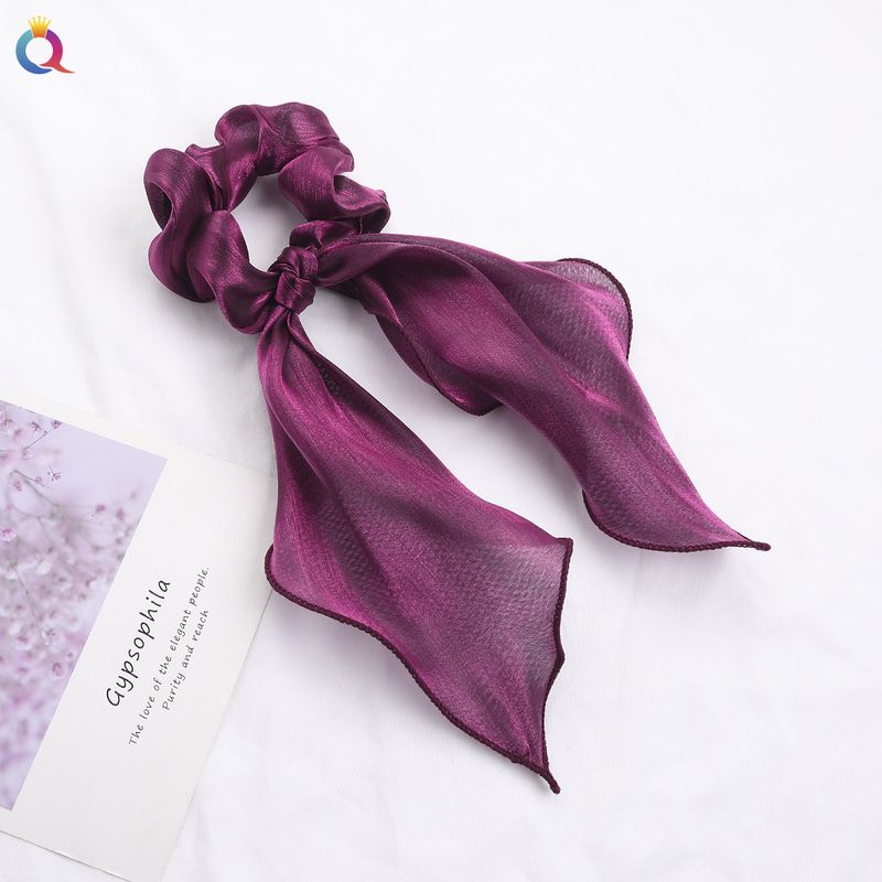 Elástico de cabelo com fita de cetim - Acessórios de cabelo com laço elegante para mulheres (cor sólida, ajustável, antiderrapante)_voghion.com