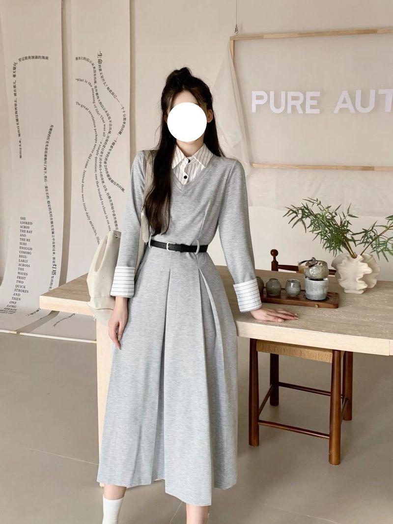 Mode High-End College Style Wear Matching Set Zweiteiliges Damen Herbst Neues langes Kleid_voghion.com