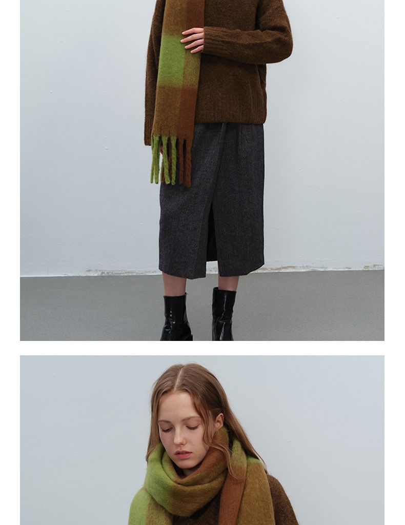 Nueva edición coreana de invierno para mujer, hecha a mano, de cuadros grandes, de cachemira blanca y negra gruesa, con un ambiente cálido._voghion.com