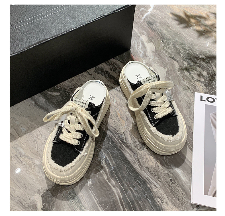 Baotou Semi-trail Canvas Shoes Women 2023 New Summer Net Red Slip-on Lazy shoes thick-soled heightened beggar shoes_voghion.com