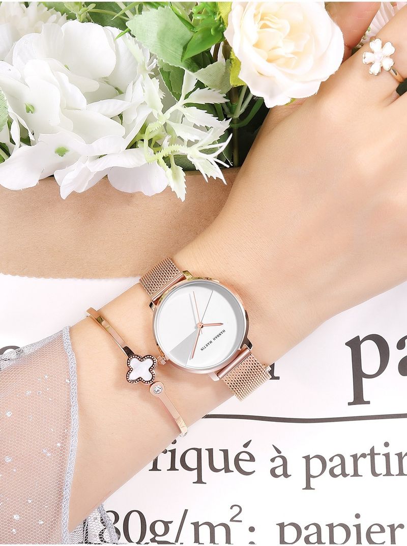 Relógio minimalista feminino com movimento de quartzo japonês, resistente à água, mostrador redondo elegante, pulseira de aço inoxidável, relógio moderno e criativo_voghion.com