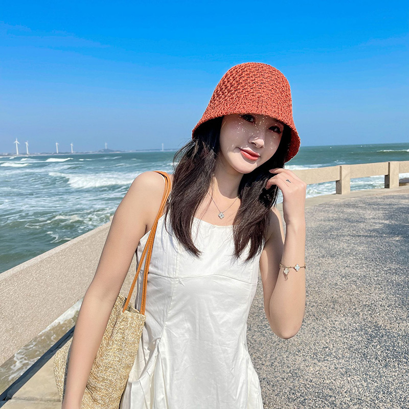New Arrivals Solid Color Braid Bucket Hat For Women Summer Hollow Out Breathable Beach Hats Knit Dome Fisherman Caps Lady Sunshade_voghion.com