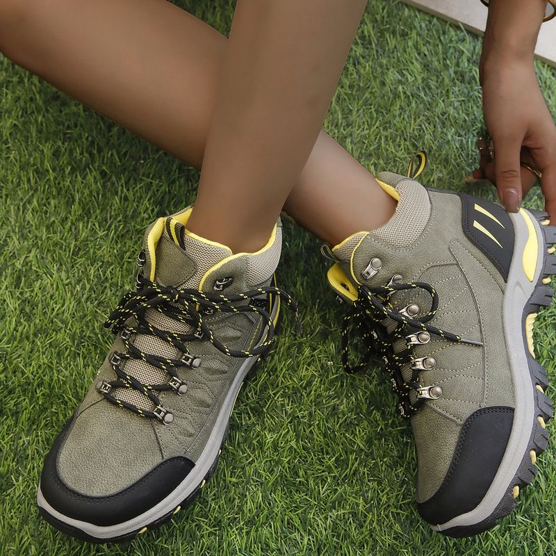 Chaussures de randonnée montantes à semelles épaisses pour femmes de grande taille avec chaussures d'extérieur à lacets sur le devant Chaussures de sécurité_voghion.com