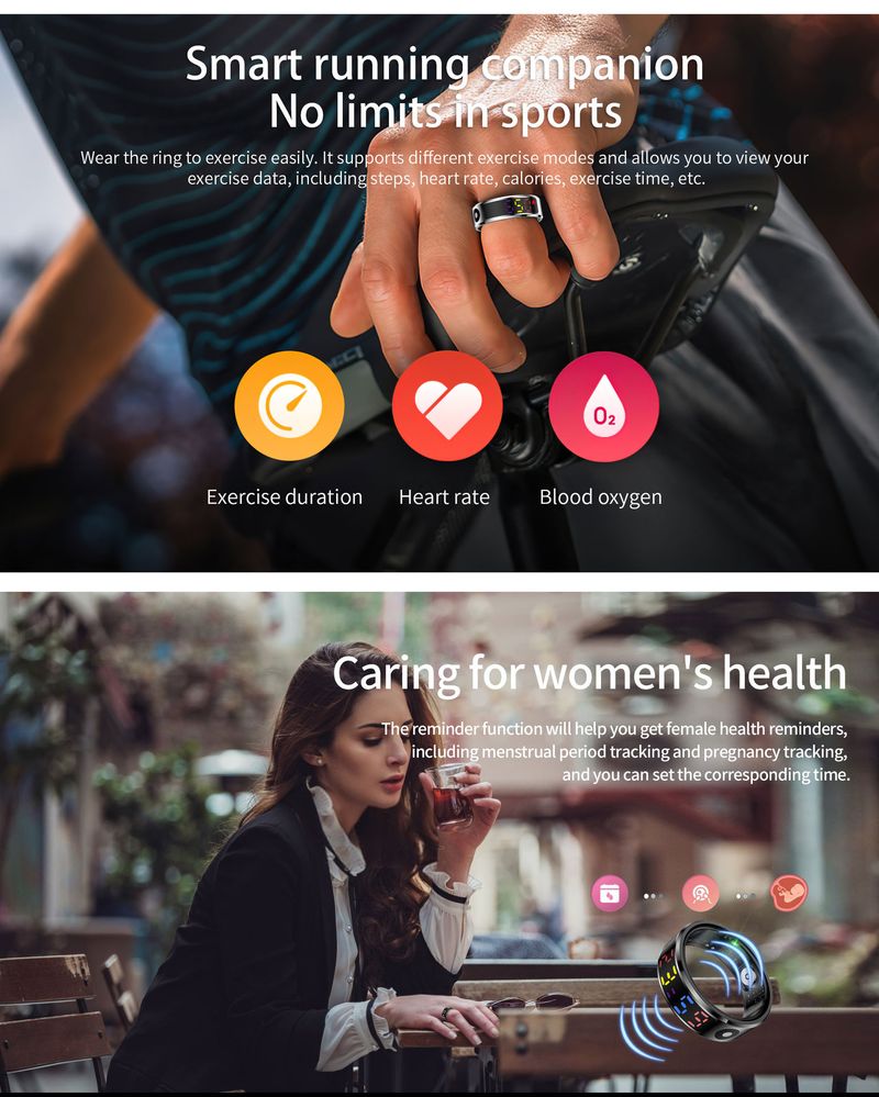 Multifunctional Smart Ring Color Screen Display Blood Oxygen Heart Rate Temperature Exercise Sleep Care Female Physiological Cycle_voghion.com