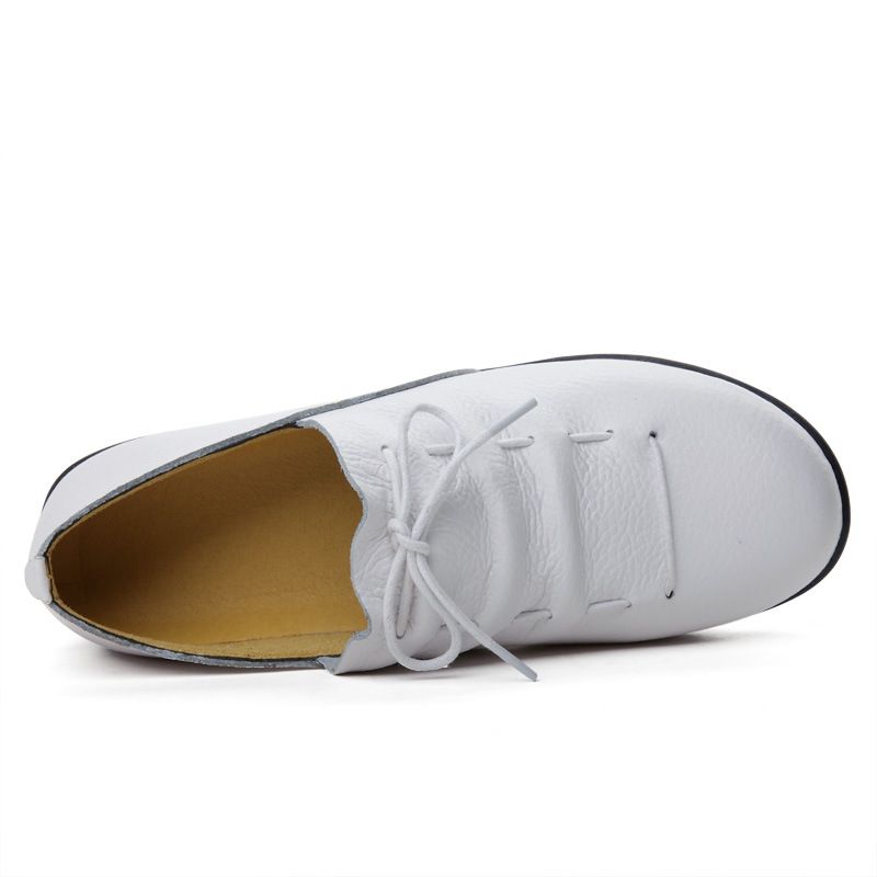 2025 Echtes Leder Atmungsaktiv Vielseitig Schnüren Casual frauen Flache Loafers Moccas_voghion.com